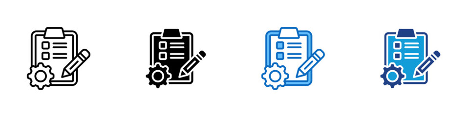 Fototapeta premium Task Edit Multiple Style Icon Design Vector - Clipboard with gear and pencil, showing task editing, customization, or management