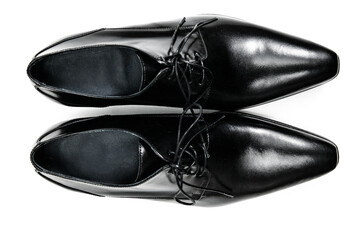 Elegant Black Leather Dress Shoes on White Background