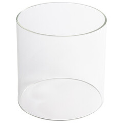 Clear glass cylinder isolated on white background.
