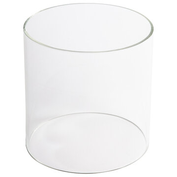 Clear glass cylinder isolated on white background.
