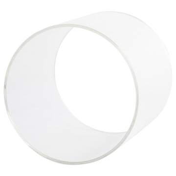 Transparent acrylic cylinder isolated on a white background.