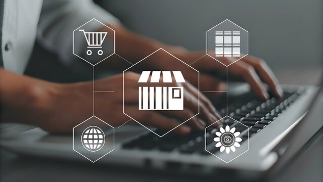 Keyboard with holographic futuristic smart warehouse inventory control  