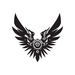 mechanical wings opening vector silhouette clip art logo design illustration