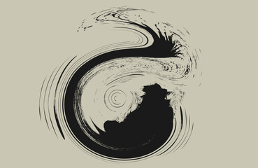 Grunge Brush Wave. Curved Dry Brush Stroke. Abstract surfing Icon. ink curved line, Paintbrush grunge background. grunge background, Weathered brushed backdrop.eps10