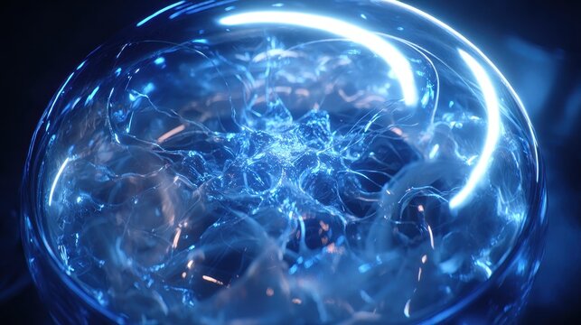 Abstract holographic projection of complex blue energy - Powered by Adobe