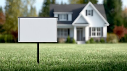 Real Estate Potential: A sign in front of a beautiful house signifies the prospect of a new beginning, inviting viewers to imagine the possibilities of homeownership, in this scene.