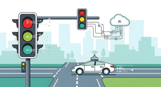 Futuristic urban landscape showcasing smart city technology, IoT network infrastructure, and sustainable wind power generation