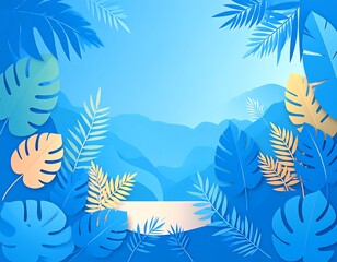 Tropical landscape with paper-cut leaves