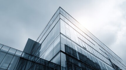 Sunny View of a Contemporary Glass Office Building Exterior