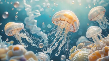 Explore the enchanting underwater world, jellyfish glide gracefully and vibrant marine life showcases natures beauty, creating an unforgettable experience that reveals the magic of this aquatic realm