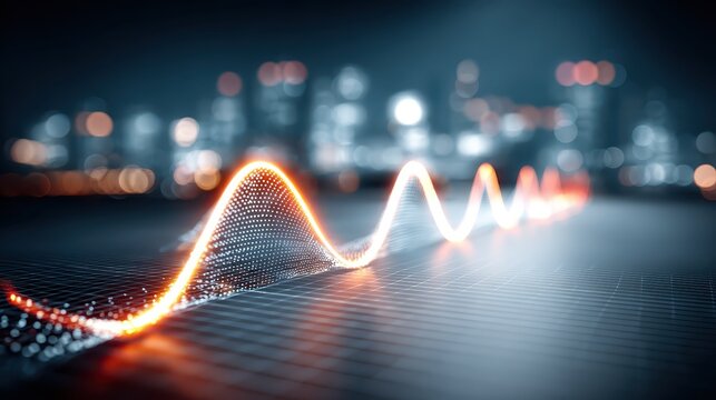 Glowing data wave illustrating technology and scientific analysis - Powered by Adobe