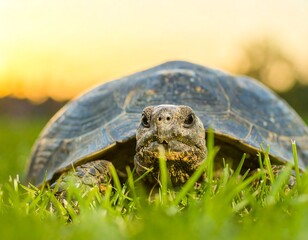Turtle in grass at sunset (1)