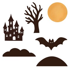 6 Halloween Silhouette Elements Pack on White Background JPG