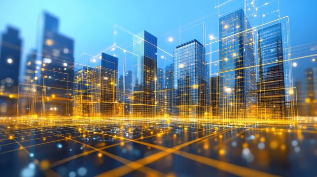Futuristic City Showing Digital Network and Architectural Design