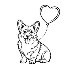 Happy corgi dog with heart shaped balloon illustration