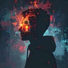 Glowing Padlock Emerging from Hacker Silhouette Head Symbolizing Ethical Hacking