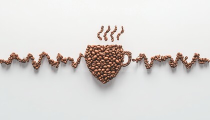 Rhythmic Rise, Heart-Inspired Coffee Beat on Monitor, Caffeine Echoes in Morning Light