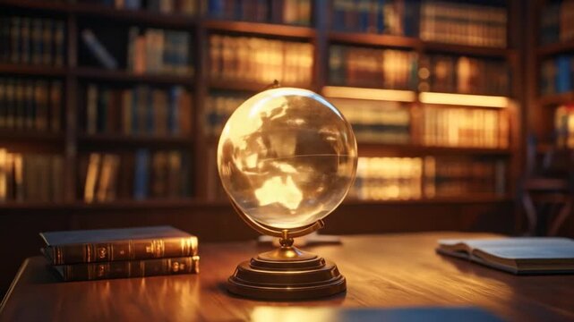 Classic library ambiance with a vintage globe and antique books showcasing knowledge and exploration