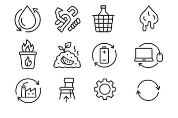 Fototapeta premium Recovery electronics paper scrap recycling vector icon sustainable set heap pulp