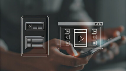 Smartphone glowing with holographic music playlist streaming interface