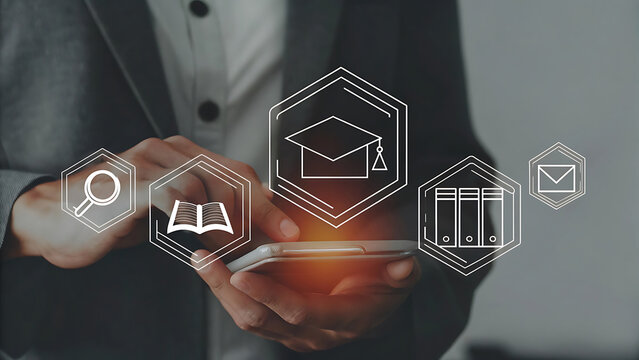 Smartphone glowing with holographic online exam score student dashboard