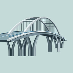 Illustration of a modern arch bridge with a blue background.