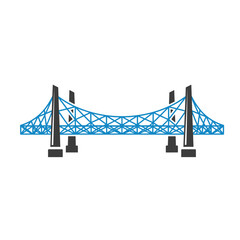Obraz premium Illustration of a blue suspension bridge with black support structures.