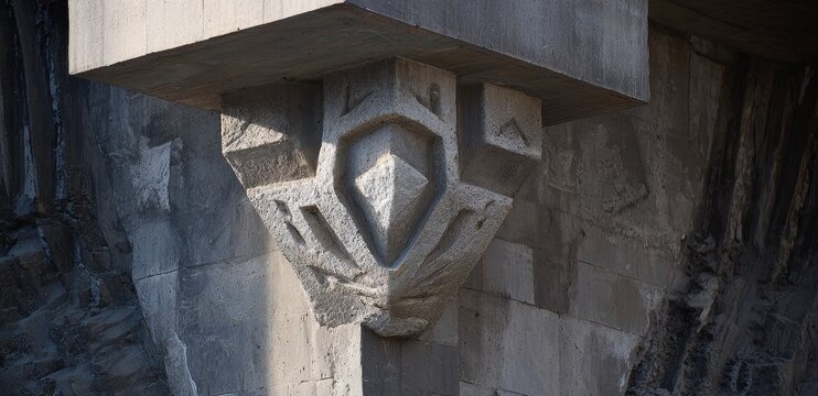 Close-up of Carved Concrete Architectural Detail with Geometric Pattern and Texture