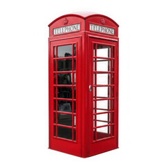 Obraz premium Classic red british telephone booth isolated on transparent background