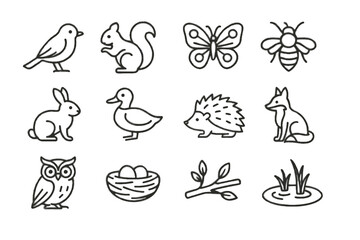 Wildlife vector rabbit hedgehog branch urban owl icons icon fox bee duck