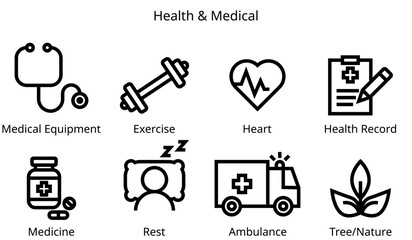 Health and Medical Line Icon Set.