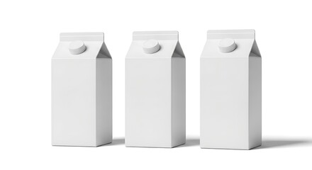 Three blank white milk cartons isolated on white background