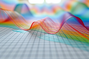 The vibrant grid square graph line beautifully fills the entire page, creating a stunning contrast against the clean white paper texture background 