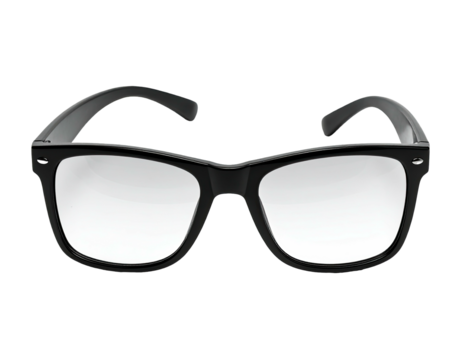 Sleek black-framed eyeglasses against a black background, angled view
