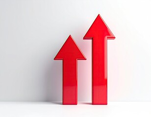 Two glossy red arrows pointing up against a white backdrop