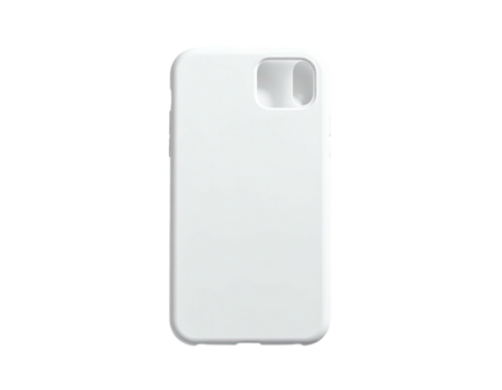 A white, simple smartphone case with camera cut-out, isolated on black