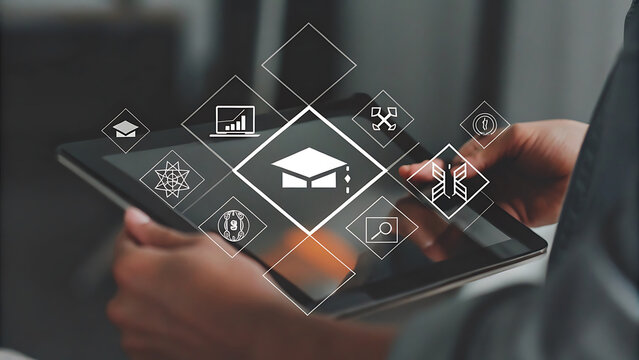 Tablet projecting holographic virtual internship program platform