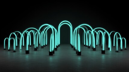 Glowing neon archways creating a futuristic light installation