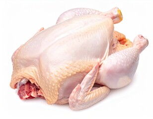 Raw whole chicken, skin white, ready for cooking preparation