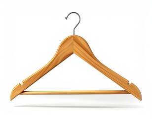 Wooden clothes hanger with a metal hook on white