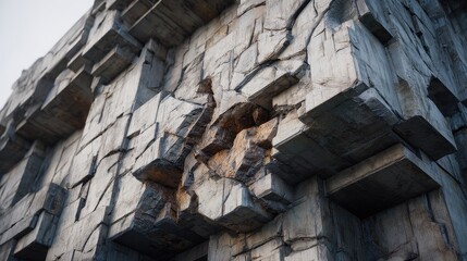 Brutalist Concrete Facade Detail with Fractured Stone Texture
