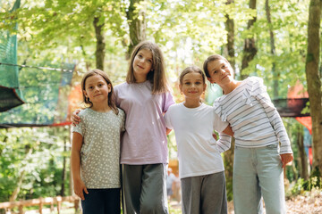 Group of kids are having fun together in the park
