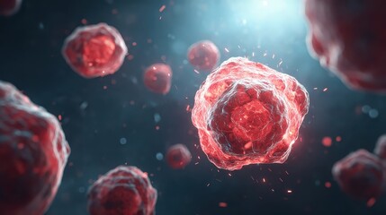 Microscopic view of red cells with AI guidance for medical research