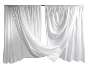  Billowing White Sheer Curtains in Gentle Breeze, Wide Spread, Isolated