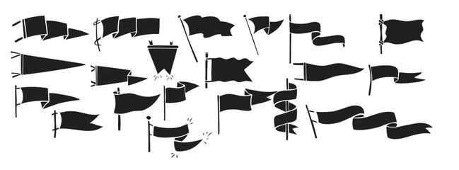 hand drawn flags monochrome labels wanderlust style pennants