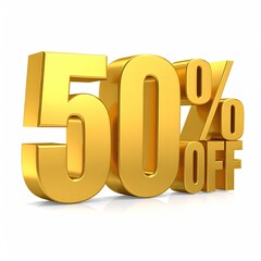 Golden "50% OFF" text, angled, on a white background
