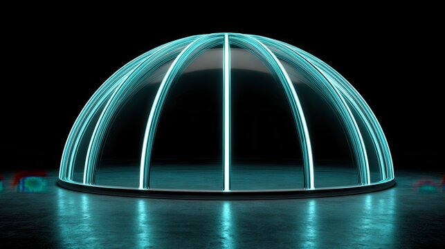 Glowing neon dome structure with futuristic design