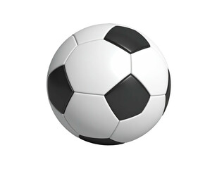 A 3D rendered soccer ball, black and white, on a black background