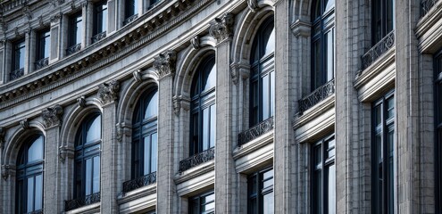 Fototapeta premium Ornate Stone Facade of a Historic European City Building