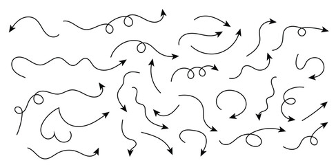 hand drawn line arrows set vector illustration